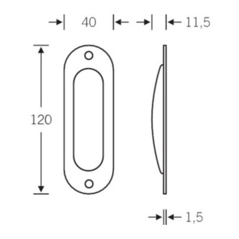FSB Coque de porte coulissante 4212 Longueur aveugle 120mm Largeur 40mm Acier inoxydable ovale mat fin ovale mat