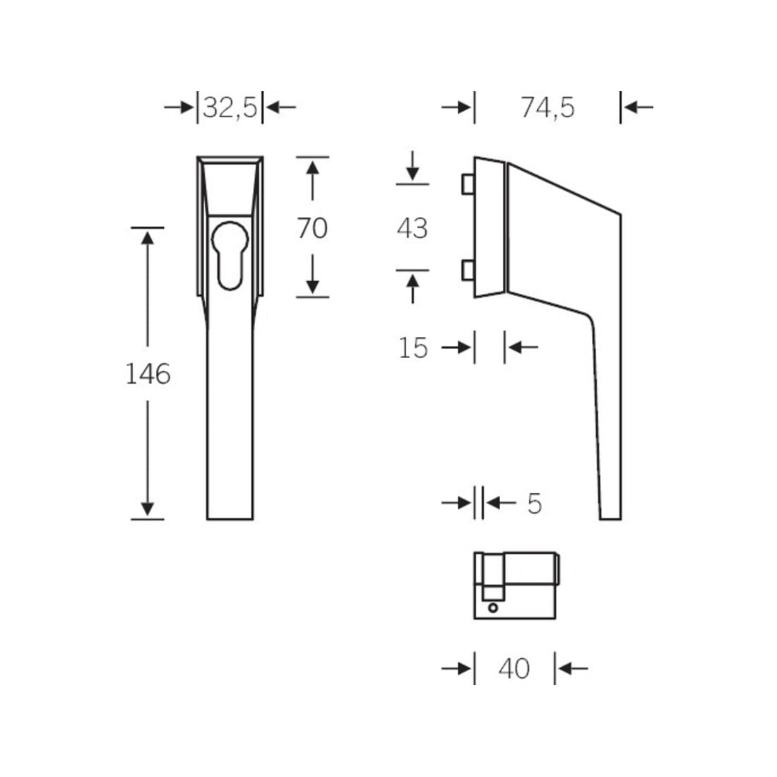 FSB Fenstergriff, 7mm, 0 34 3495, Alu F1