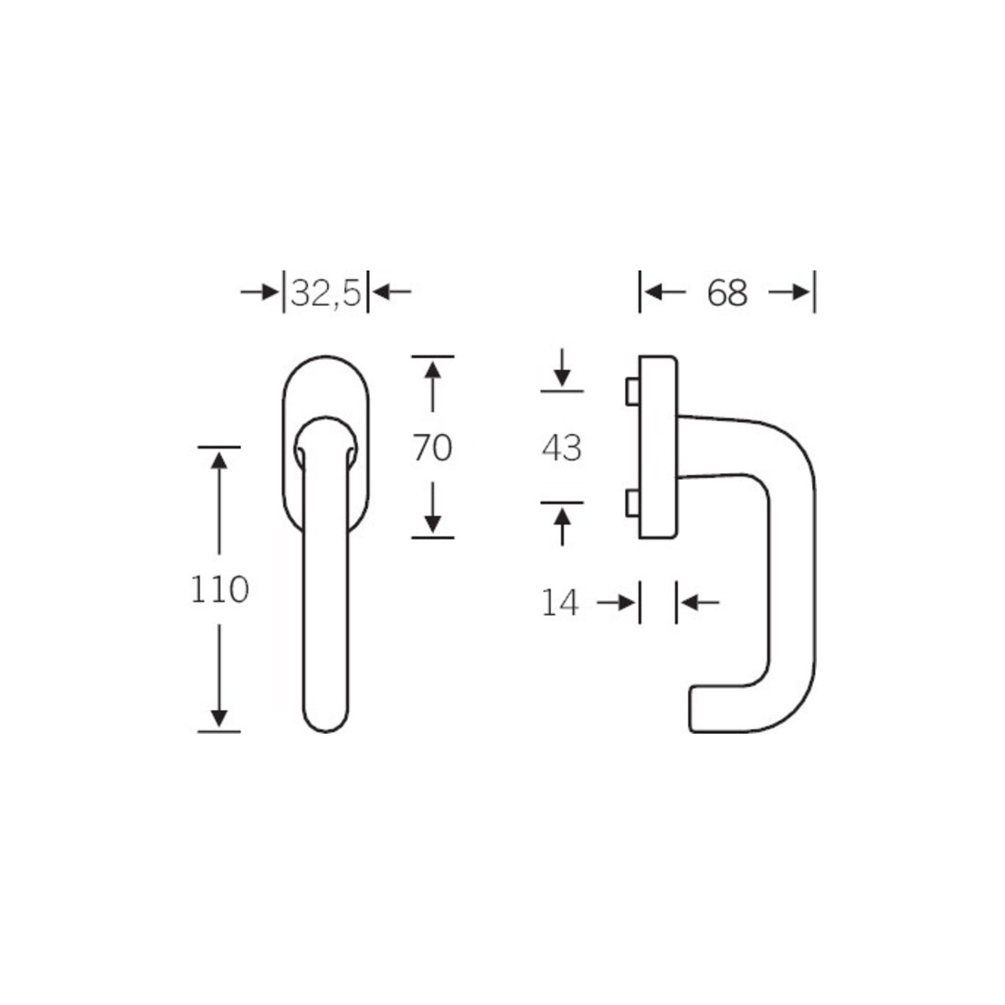 FSB Fenstergriff, oval, Edelst. 34 1070, Stift 24-38mm