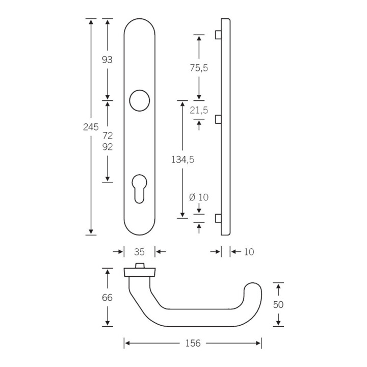 FSB Garniture de poignée PT, VK8, 06 7816, avec plaque longue ovale F69