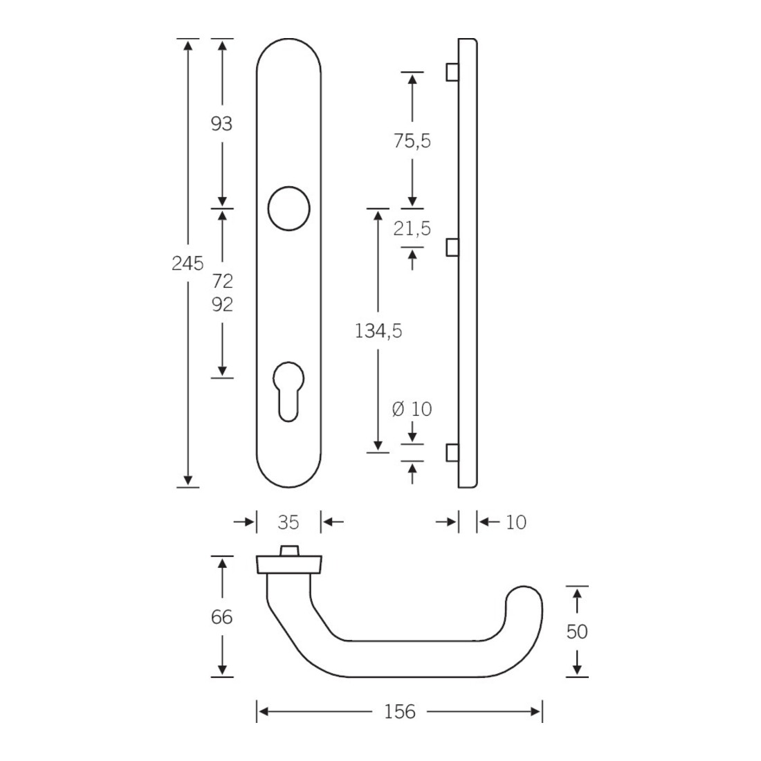 FSB Garniture de poignée PT, VK8, 067816, avec plaque longue, aluminium F1