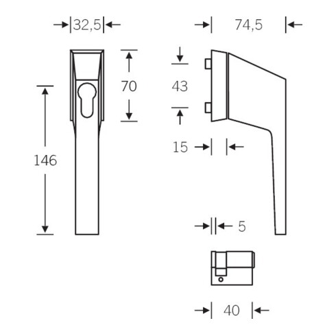 FSB Poignée de fenêtre, 7 mm, 0 34 3495, Alu F1