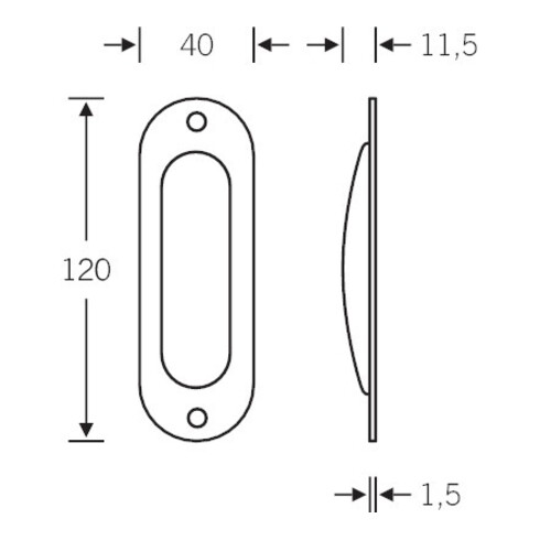 FSB Schiebetürmuschel 42 4212 blind L.120mm B.40mm Alu. 0105 ov. EL.-T. 11,5mm