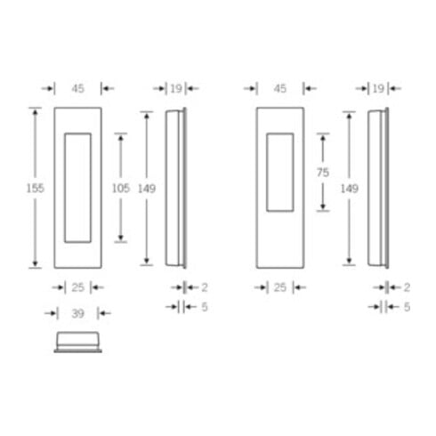 FSB Schiebetürmuschel 42 4251 blind L.155mm B.45mm Alu. 0105 ktg. EL.-T. 18,5mm
