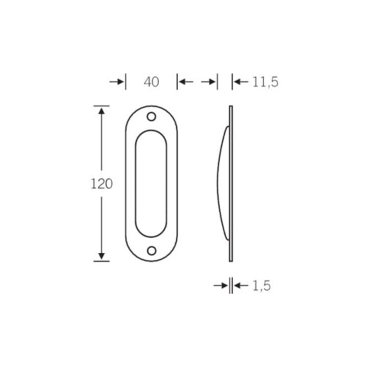 FSB Schiebetürmuschel 4212 Blind Länge 120mm Breite 40mm Edelstahl feinmatt oval