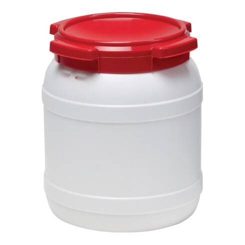 Fût à col large 15,4 l blanc avec couvercle rouge sans poignées d'ouverture Ø 204 mm