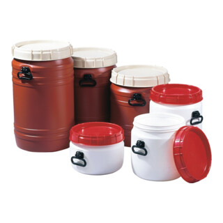 Fût à col large 64l marron avec couvercle beige avec 2 poignées d’une ouverture de remplissage Ø 354 mm