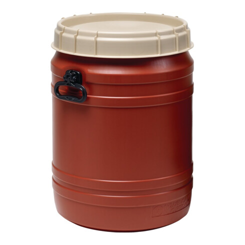 Fût à col large 64l marron avec couvercle beige avec 2 poignées d’une ouverture de remplissage Ø 354 mm