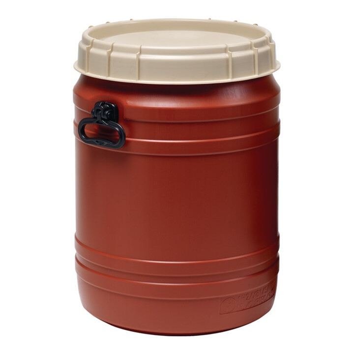 Fût à col large 64l marron avec couvercle beige avec 2 poignées d’une ouverture de remplissage Ø 354 mm