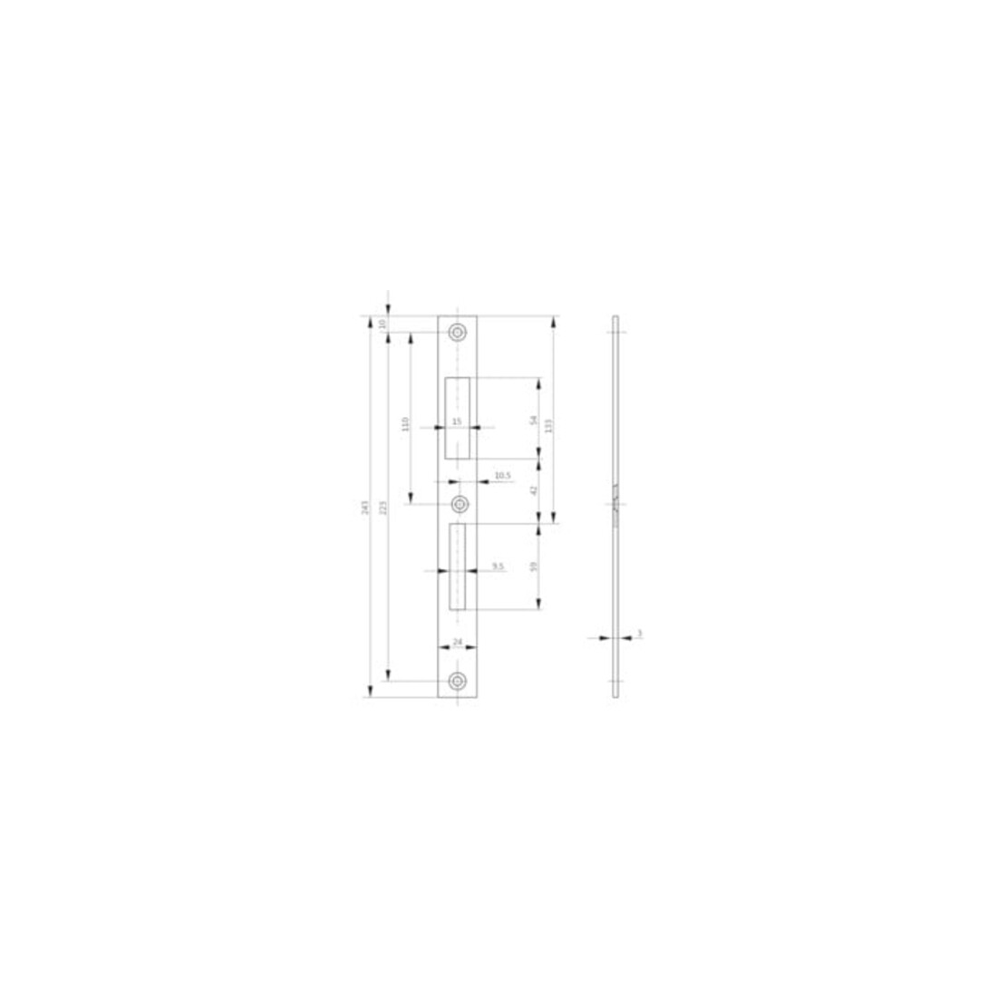 Gâche pour serrure de cadre tubulaire écart. 72 mm L 243 mm acier NiSi