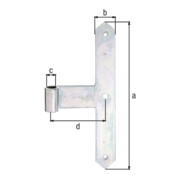 GAH Alberts Paumelle centrale droite pour gond 16 mm, 300 mm acier, jaune doré, galvanisé