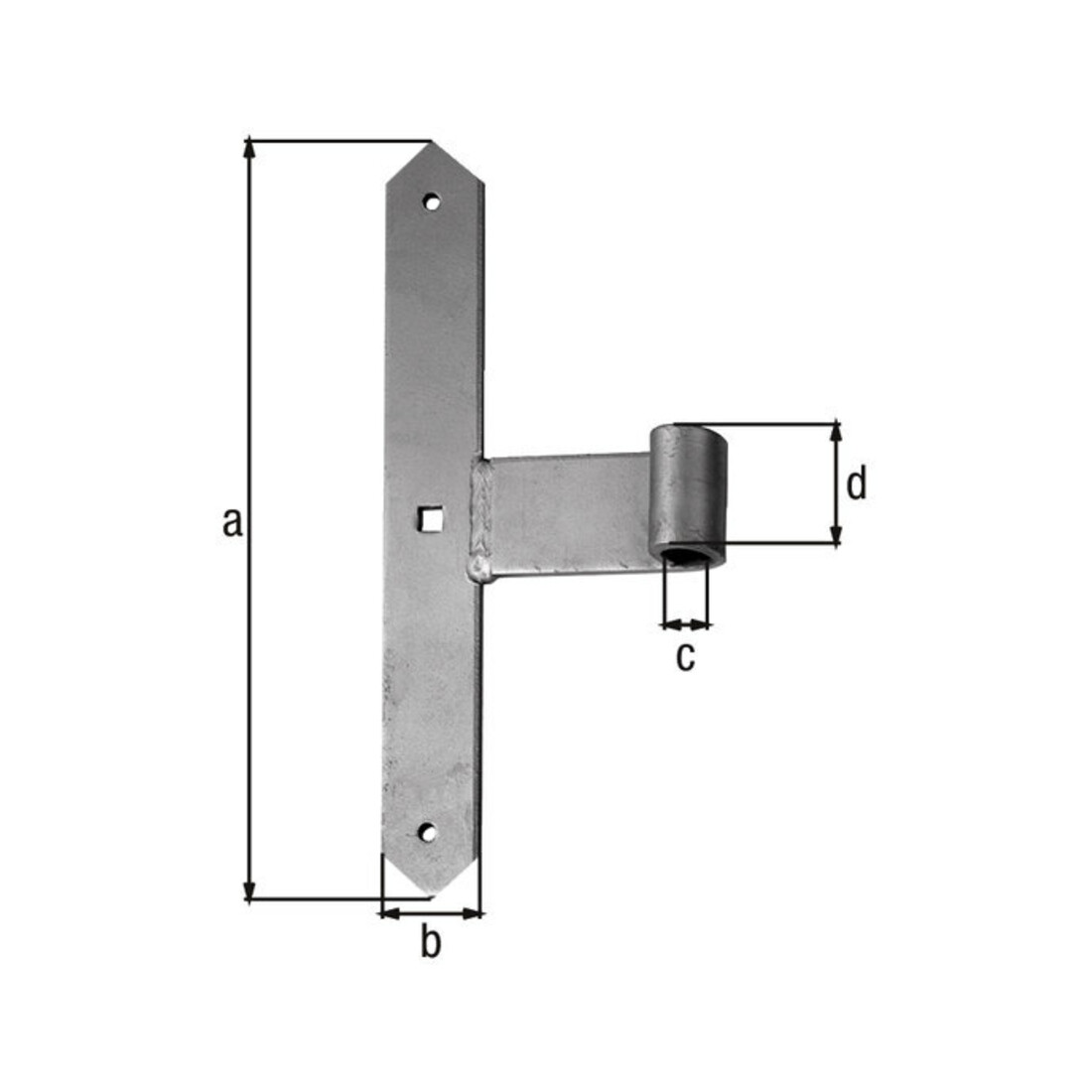 GAH Alberts Paumelle centrale droite pour goupille 16mm, 300mm acier, jaune doré, galvanisé