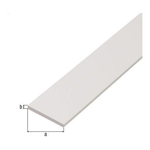 GAH Alberts Plat barre lisse, non perforée, L2000mm l25mm É2mm plastique blanc intégral
