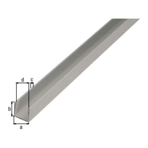 GAH Alberts U-Profil gleichschenkl.ungelocht L1000 x B20 x H10mm Aluminium, silberfarbig