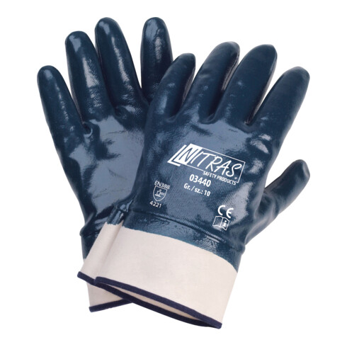 Gant en nitrile bleu, manchette, entièrement enduit, taille 10