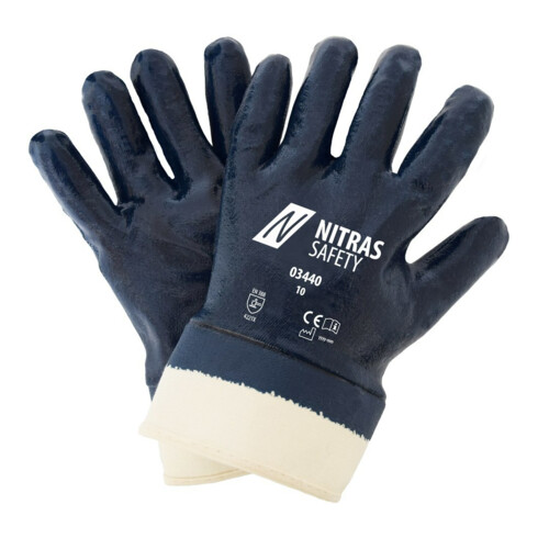Gant en nitrile bleu, manchette, entièrement enduit, taille 10