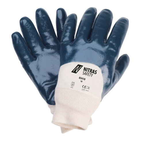 Gant en nitrile bleu, poignet, partiellement enduit, taille 10