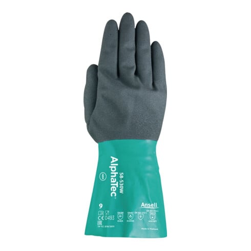 Gants Ansell EN388/374 Réf. III AlphaTec 58-530 acrylique avec nitrile noir/rouge de vin