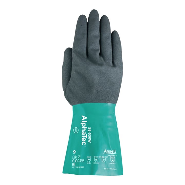 Gant protection chimique AlphaTec 58-530W T. 9 vert bouteille/gris anthracite EN