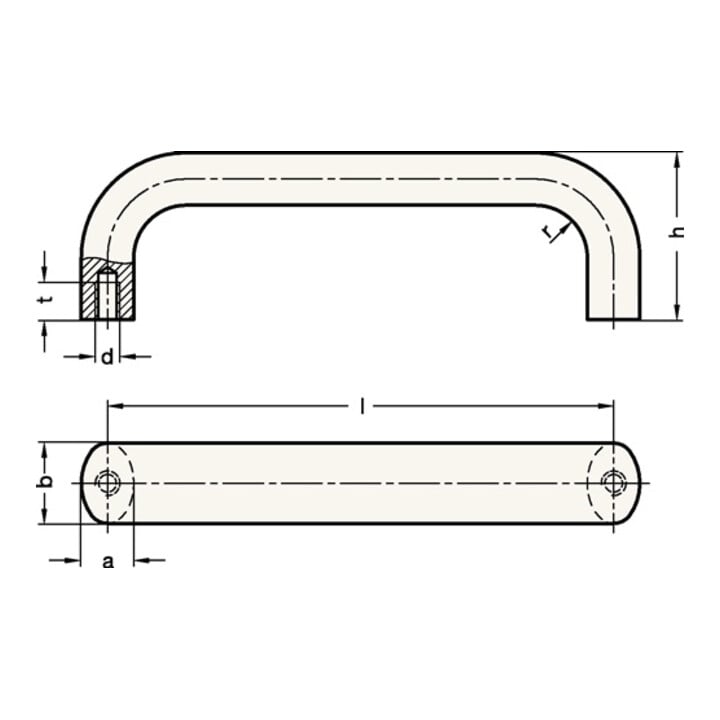 Ganter Bügelgriff GN 565 l 120 ± 0,25mm t min.10mm h 49mm