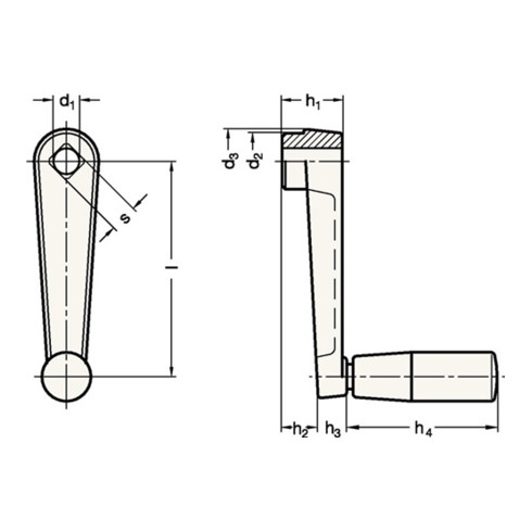 Ganter Handkurbel GN 471 d2 27mm d3 30mm VK Alu.