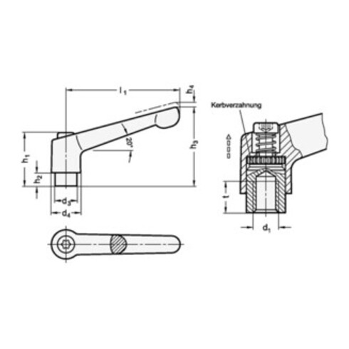 Ganter Levier de serrage réglable GN 300 d1 M 12 mm L1 108 mm L2 63 mm AG