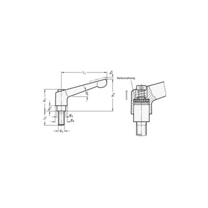 Ganter Levier de serrage réglable GN 300 d1 M 12 mm L1 108 mm L2 63 mm AG