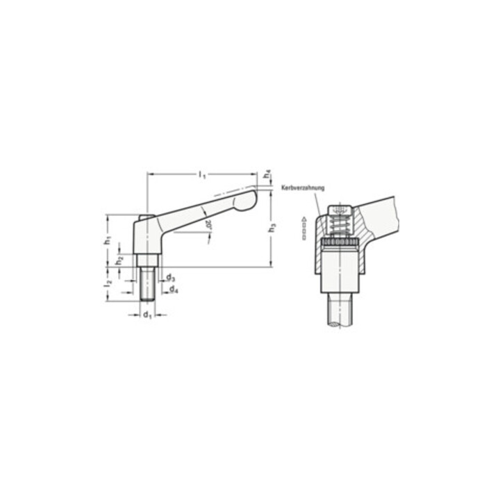 Ganter Verstellbarer Klemmhebel GN 300 d1 M 12mm l1 108mm l2 63mm AG