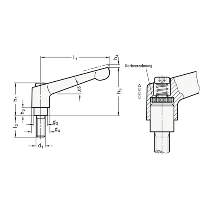 Ganter Verstellbarer Klemmhebel GN 300 d1 M 12mm l1 92mm IG