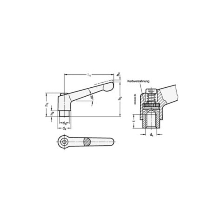 Ganter Verstellbarer Klemmhebel GN 300 d1 M 6mm l1 45mm l2 32mm AG