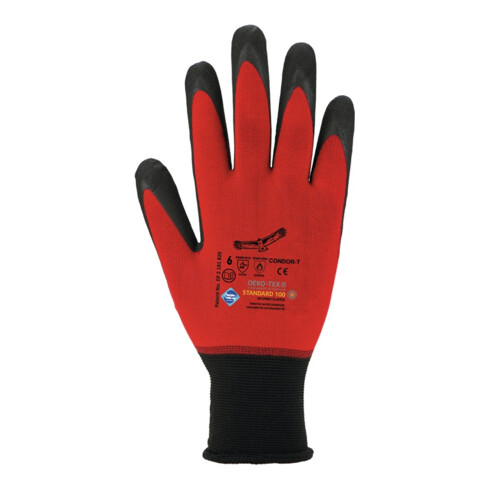 Asatex Condor-T gants tricotés fins avec enduction de micro mousse nitrile noir/rouge