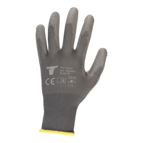 Gants de montage polyester STIER avec revêtement PU, gris, taille 11