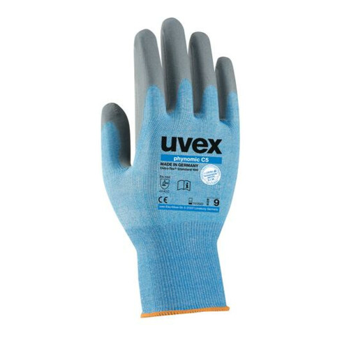Gants de protection Uvex phynomic C5, paume et bouts des doigts avec revêtement en mousse aqua polymère