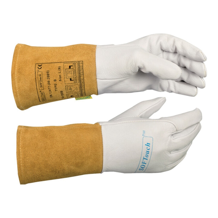 Gants de soudeur taille L (9) nature/orange cuir fleur chèvre/vach./cuir doux to