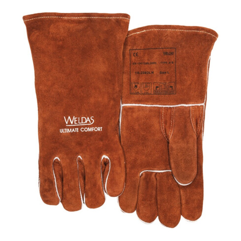 Gants de soudure Weldas taille L (9) en cuir fendu de vachette de qualité marron EN388,EN12477 10PA