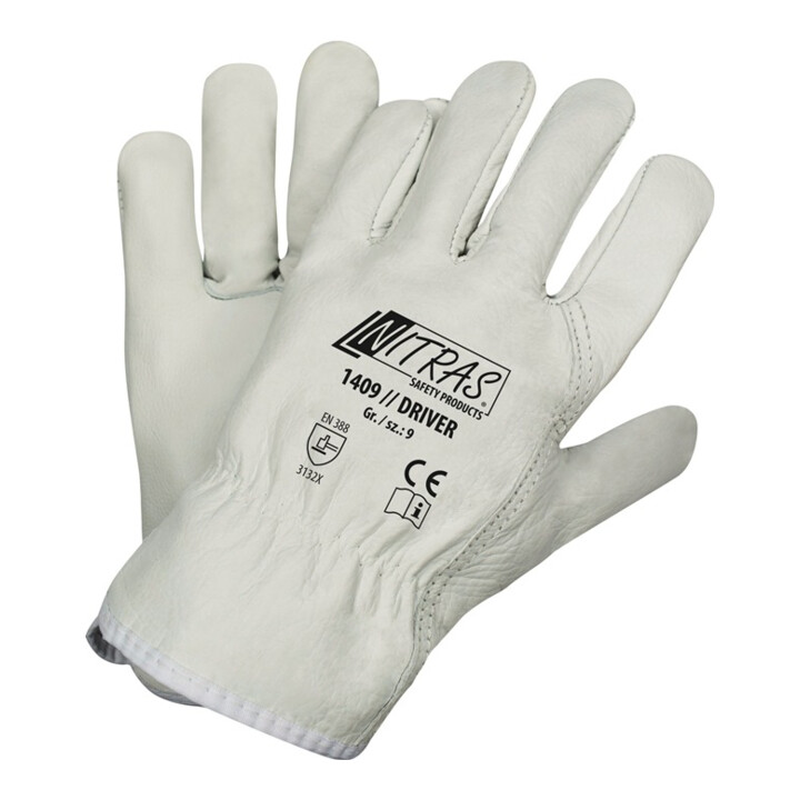 Gants Driver T. 10 gris cuir bovin plein EN 388 cat. II NITRAS