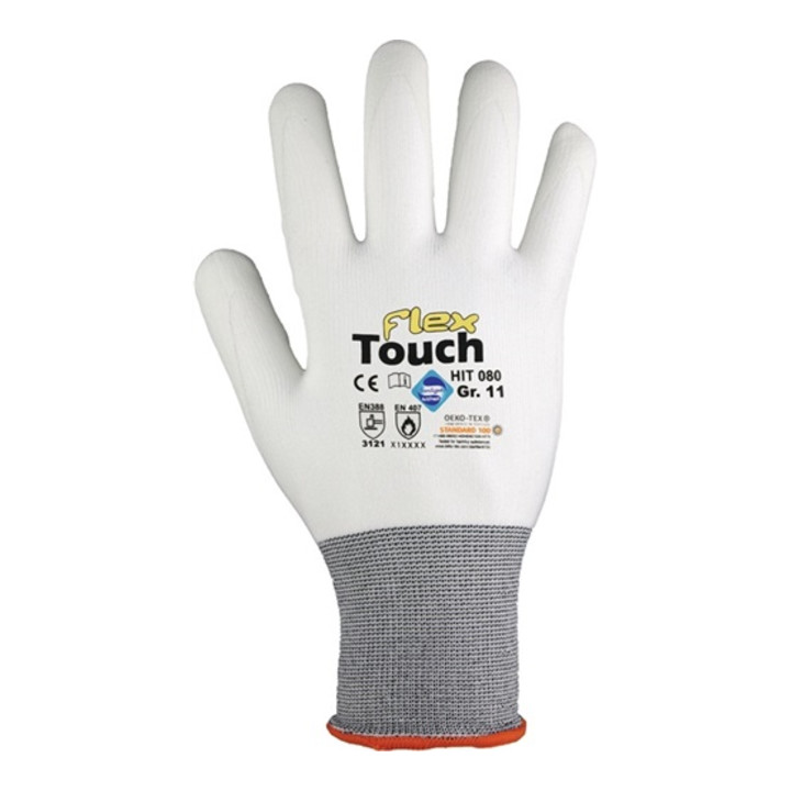 Gants Hit Flex Touch T. 9 blanc 98 % PA, 2 % EL EN 388, EN 407 cat. II 12 PA HIT