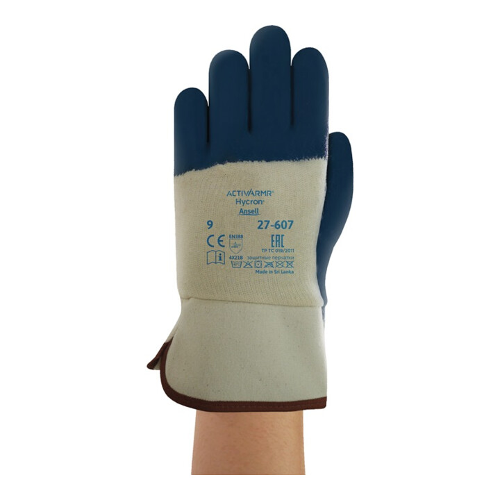 Gants Hycron 27-607 T. 10 blanc/bleu jersey de coton avec nitrile EN 388 cat. II