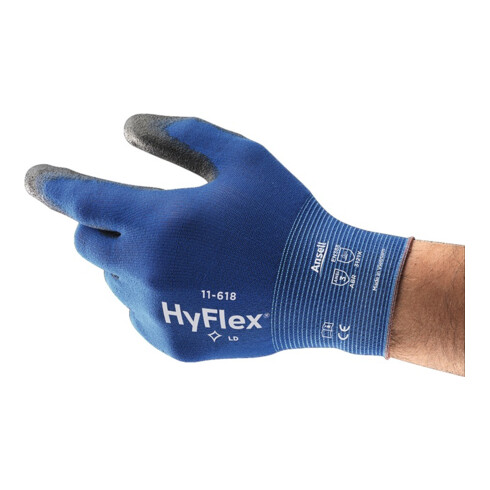 Gants Ansell HyFlex 11-618 bleu/noir nylon avec polyuréthane EN 388 cat. II