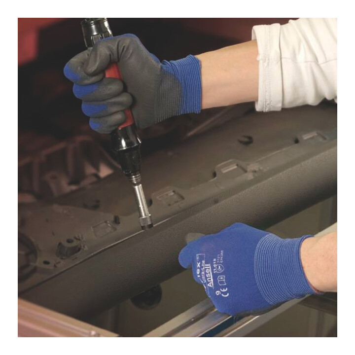 Gants Ansell HyFlex 11-618 bleu/noir nylon avec polyuréthane EN 388 cat. II