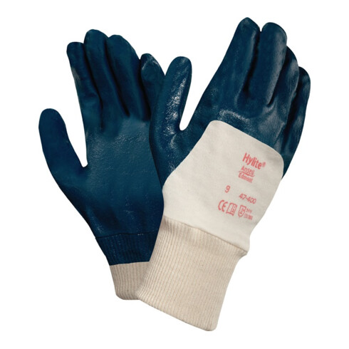 Gants Ansell HyLite 47-400 tricotés avec 3/4 nitrile blanc/bleu