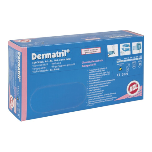 Gants jetables en nitrile KCL Dermatril 740 bleu 100 pièces par boîte