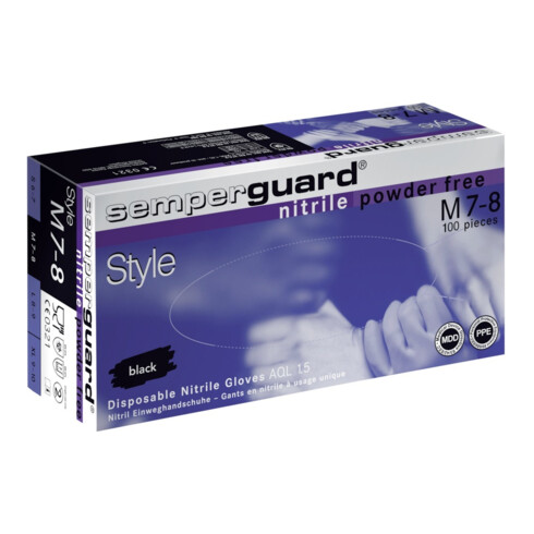Gants jetables Semperguard Nitril Style taille M noir nitrile EN 388, EN 374, EN