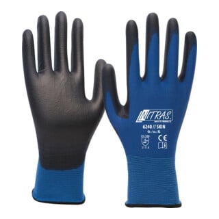 Gants Nitras Peau bleu/noir Nyl.m.PU FR 388 Cat.II