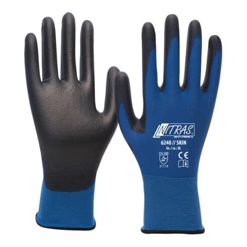 Gants Nitras Peau bleu/noir Nyl.m.PU FR 388 Cat.II