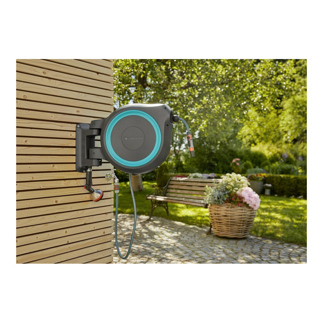 Gardena Boîte murale tuyau turquoise RollUp XL 35 m Multibuse 18313