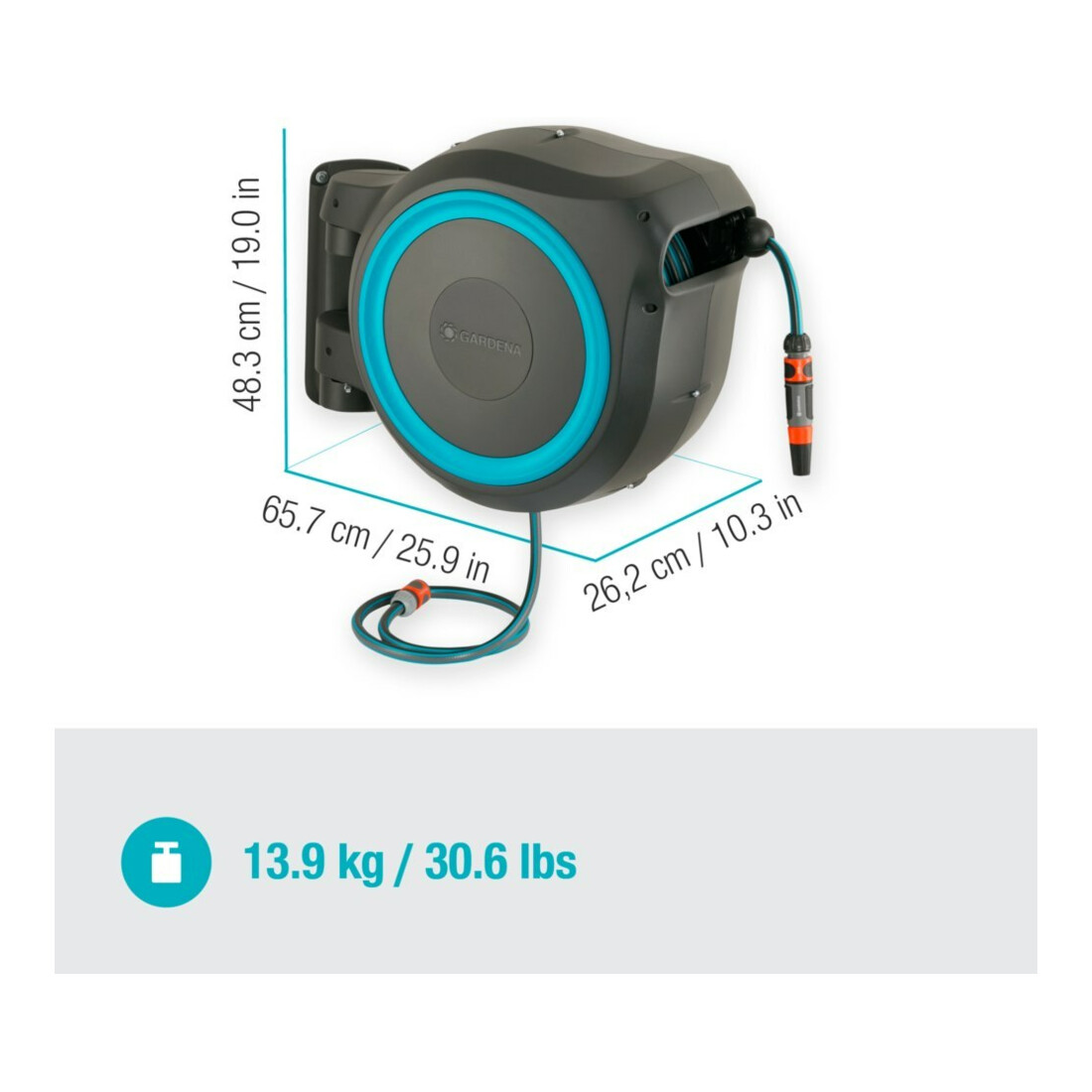 Gardena Boîte murale tuyau turquoise RollUp XL 35 m Multibuse 18313
