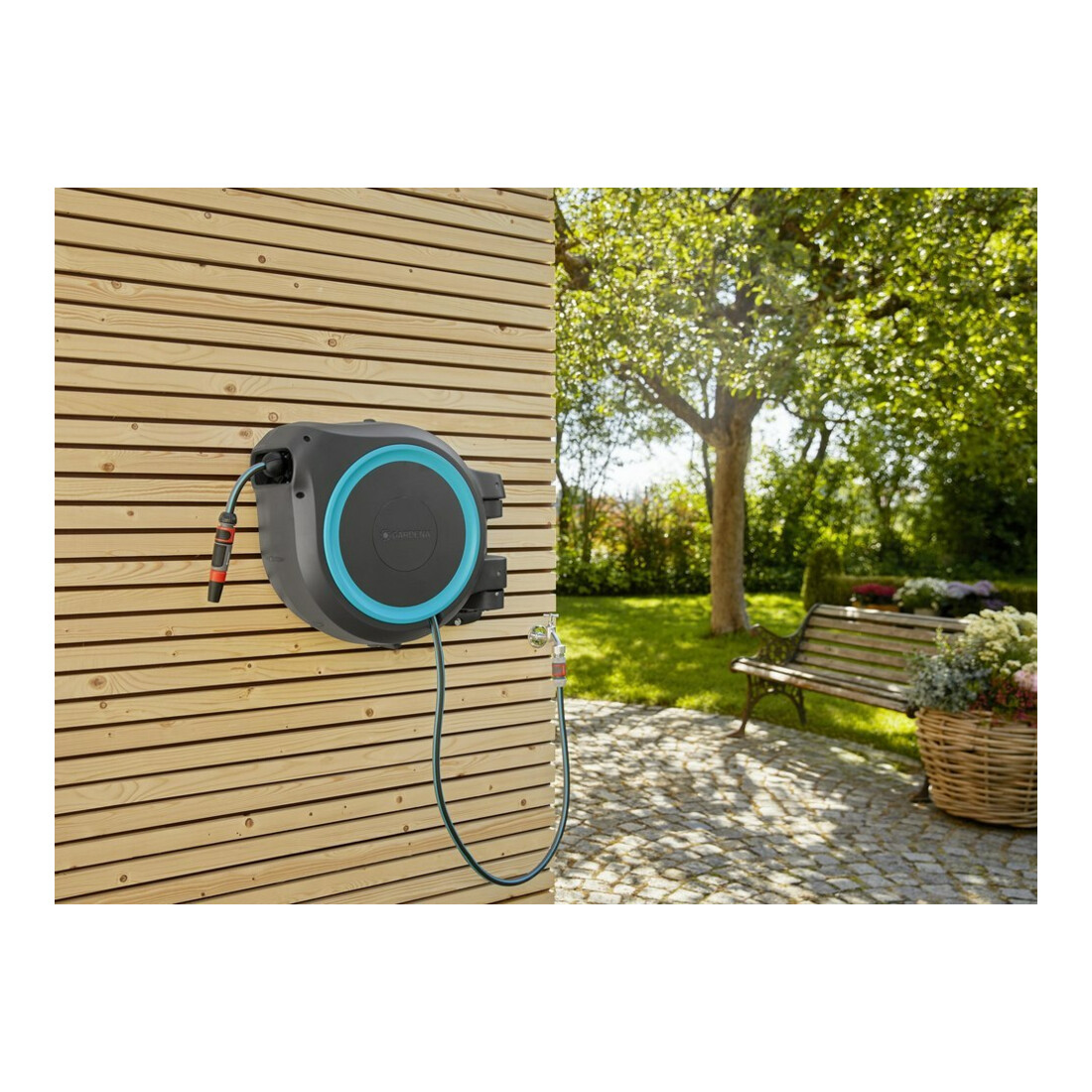 Gardena Boîte murale tuyau turquoise RollUp XL 35 m Multibuse 18313