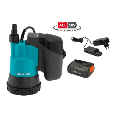 Gardena Pompe submersible eau claire sans fil 2000/2 18V P4A Prête à l'emploi
