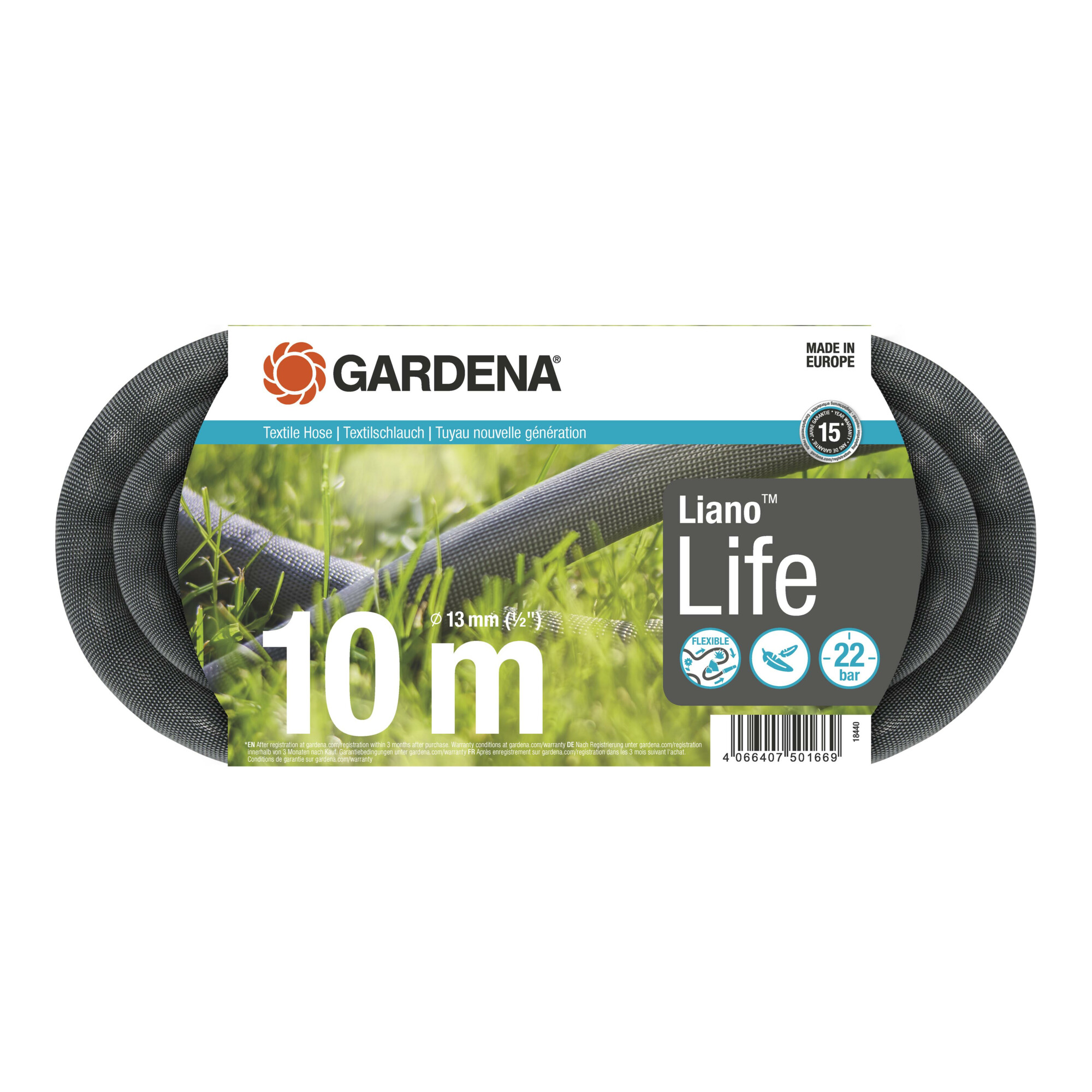 GARDENA Textilschlauch Liano Life 1/2", 10 m
